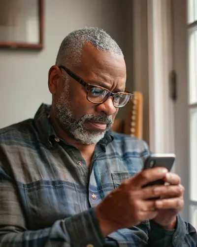 Man checking phone for emergency funds