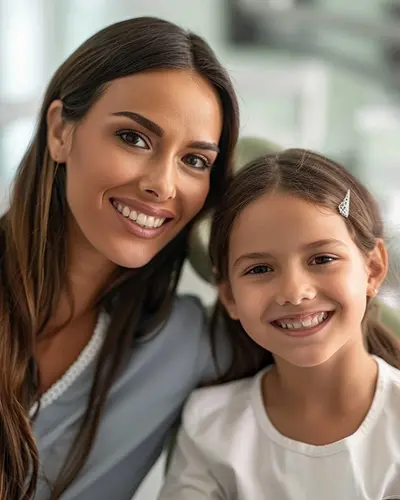 Mother and daughter at dental clinic